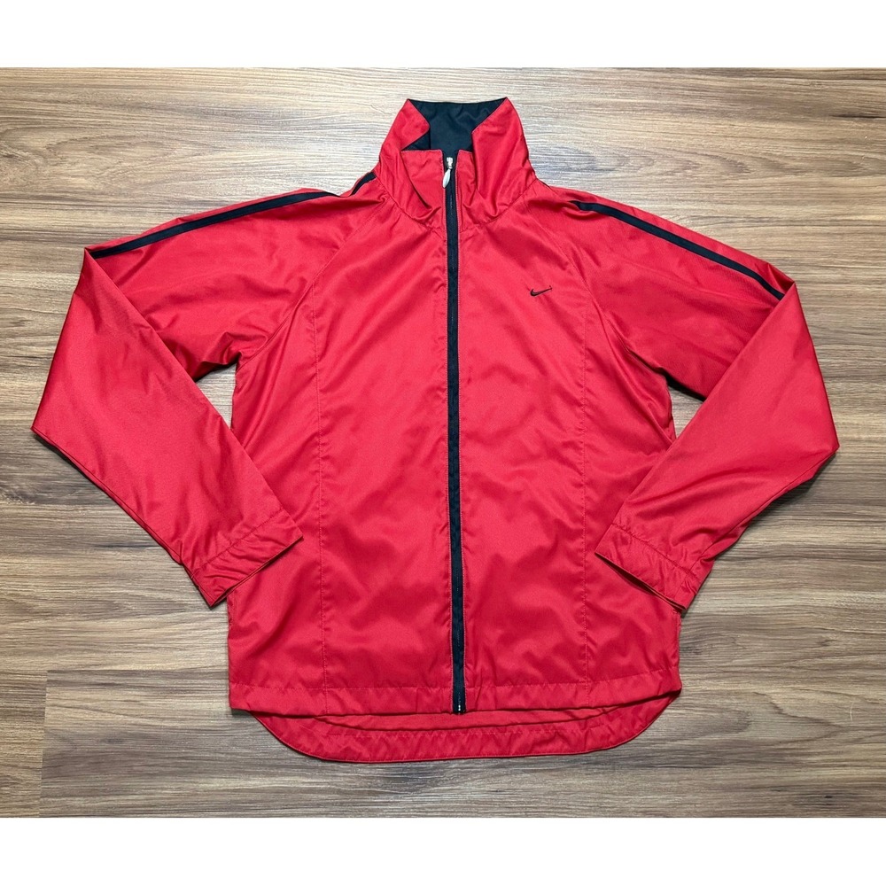 VTG Y2K Nike Womens Red Full Zip Track Jacket Lightweight Athletic Swoosh Size M